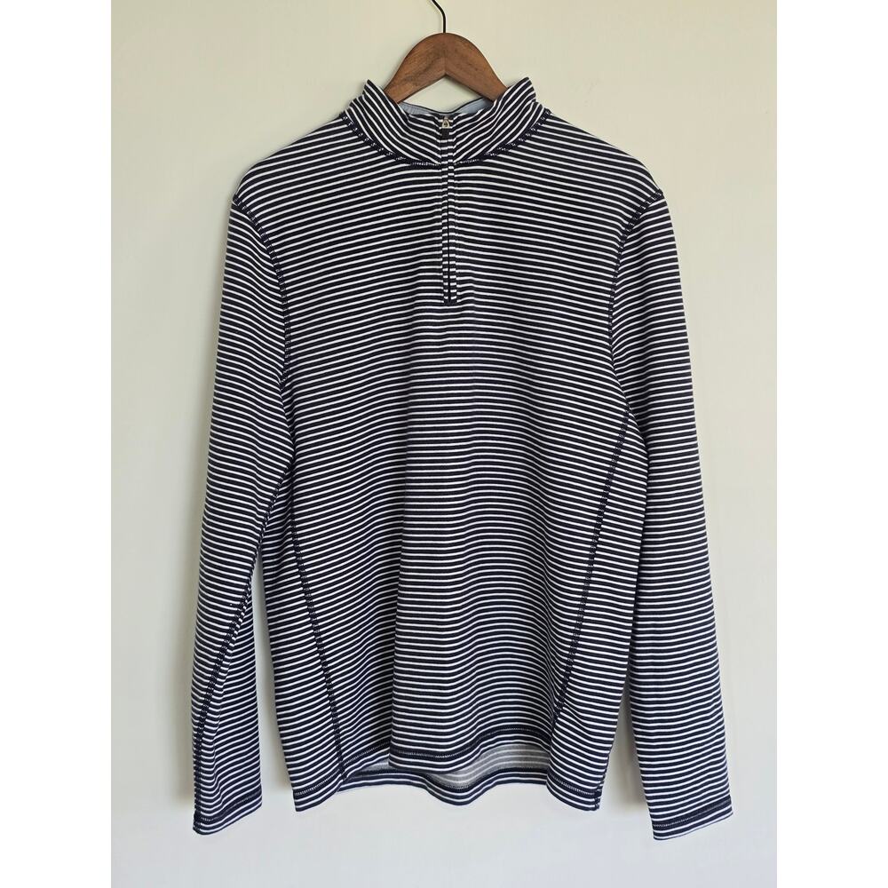 J.Crew Striped Half Zip Performance Top Blue White Pullover Size L